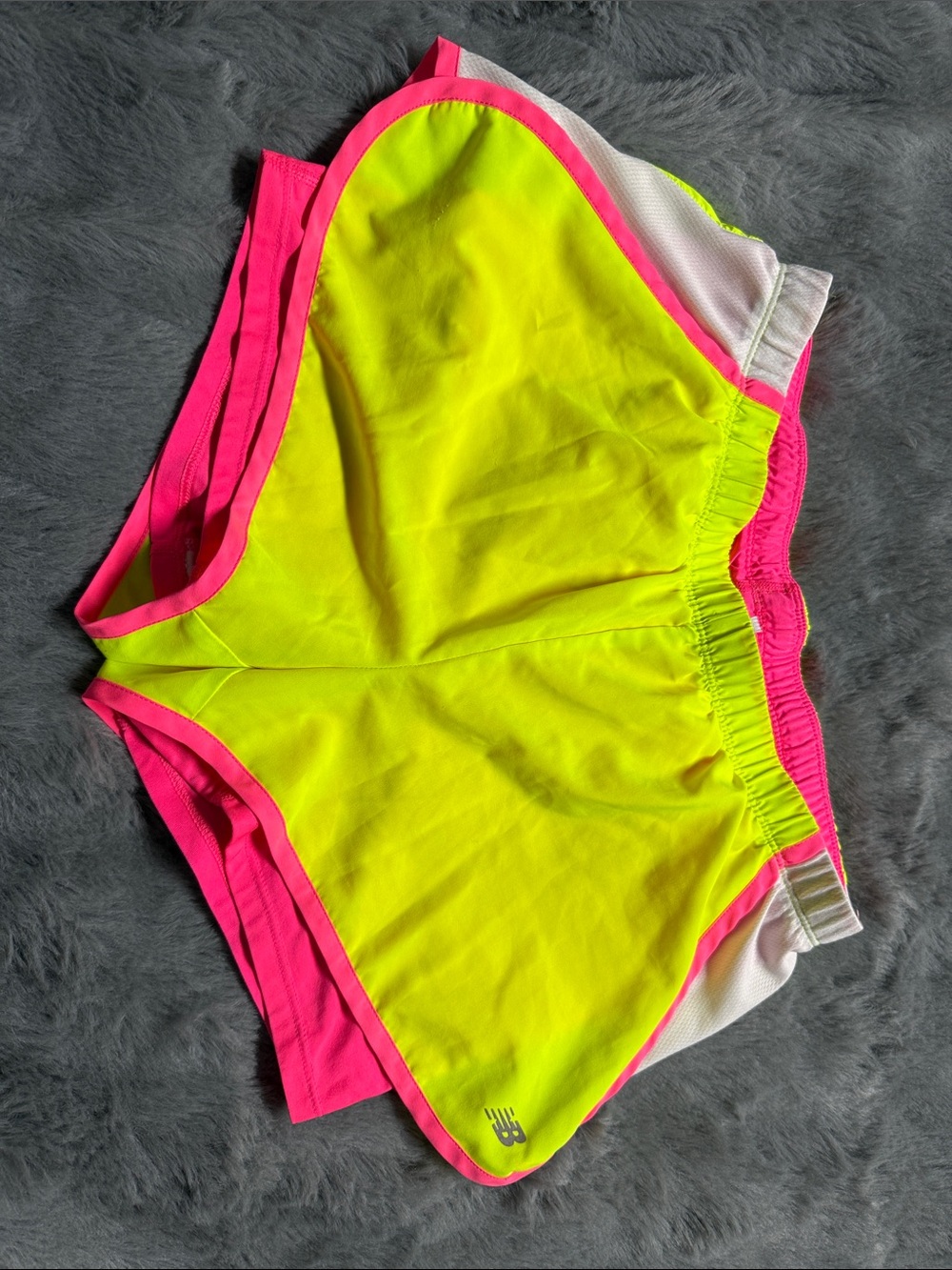 New Balance Women's Neon Yellow with Hot Pink Trim Athletic Shorts sz small